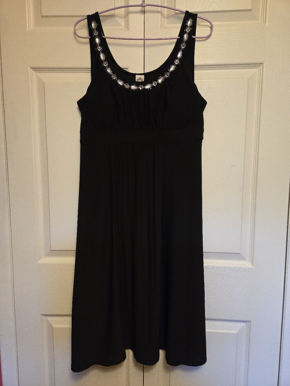 Sangria Black Embellished Empire Waist Jersey Knit Dress